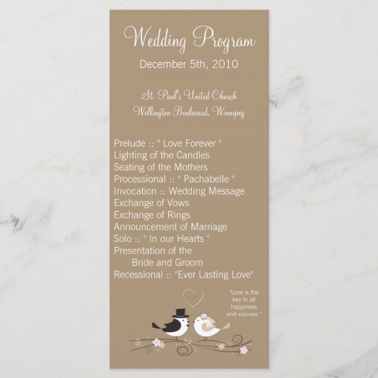 25 4x9 Wedding Programme Wedding Birds Bride Groom Programmakaart (Voorkant)