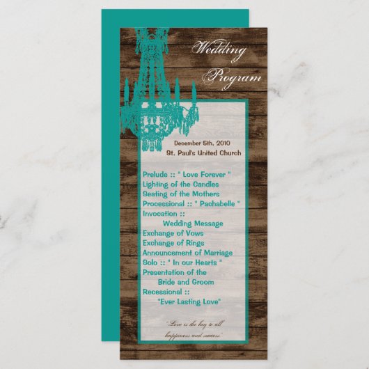 25 4x9 Wedding Programme Westerne Rustic Chandelie Programmakaart (Voorkant / Achterkant)