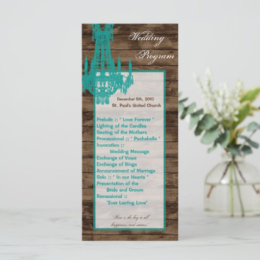 25 4x9 Wedding Programme Westerne Rustic Chandelie Programmakaart (Staand voorkant)