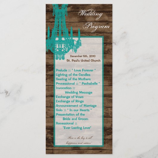 25 4x9 Wedding Programme Westerne Rustic Chandelie Programmakaart (Voorkant)