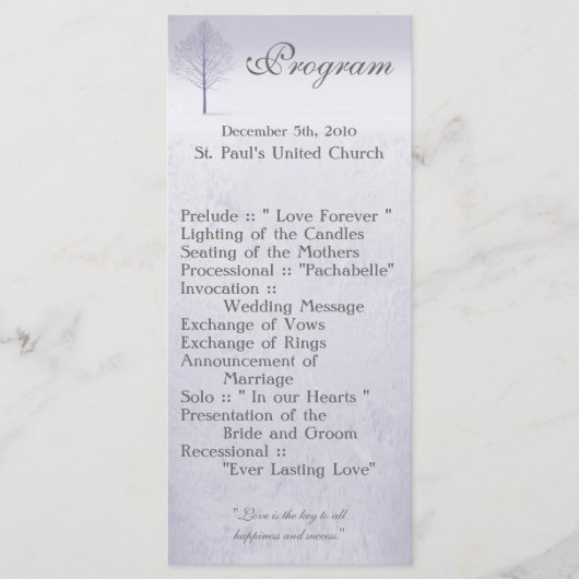 25 4x9 Wedding Programme Winter Wonderland Trees S Programmakaart (Voorkant)