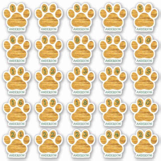 25 Aangepaste dagen van december Dog Paw Advent Sticker (Voorkant)