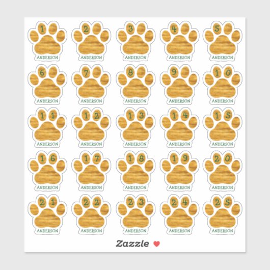 25 Aangepaste dagen van december Dog Paw Advent Sticker (Vel)