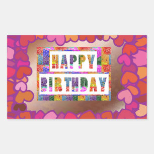 25 Artistiek Decoratief GELUKKIG VERJAARDAG Script Rechthoekige Sticker
