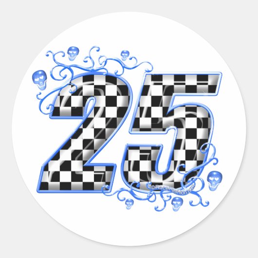 25 blauw racingnummer ronde sticker (Voorkant)