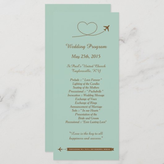 25 Blauw Vliegtuig Hart Trouwprogramma's Programmakaart (Voorkant / Achterkant)