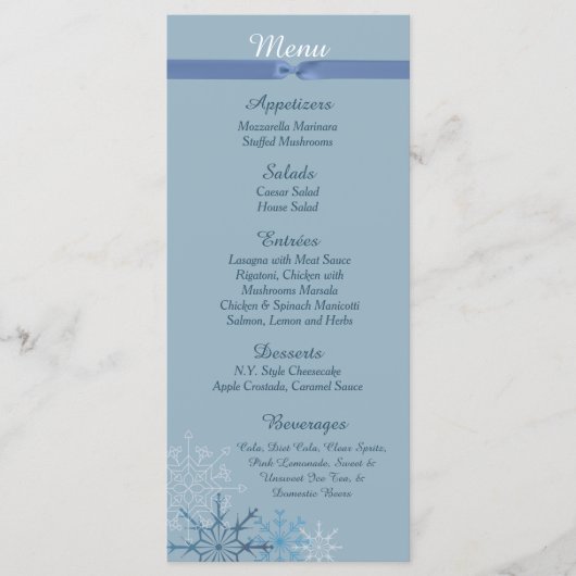 25 Blauwe sneeuwvlok Kaarten wintermenu (Voorkant)