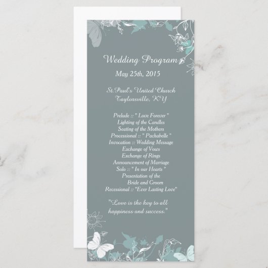 25 Blauwe Vlinder Bloemen Trouwprogramma's Programmakaart (Voorkant / Achterkant)