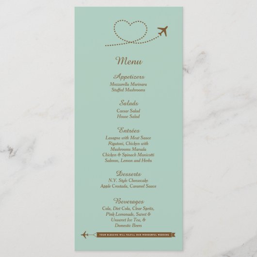 25 Blue Airplane Heart Wedding Menu Kaarten (Voorkant)