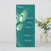 25 Blue Peacock Feather Menu Kaarten (Staand voorkant)
