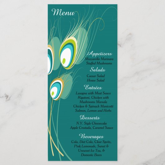 25 Blue Peacock Feather Menu Kaarten (Voorkant)