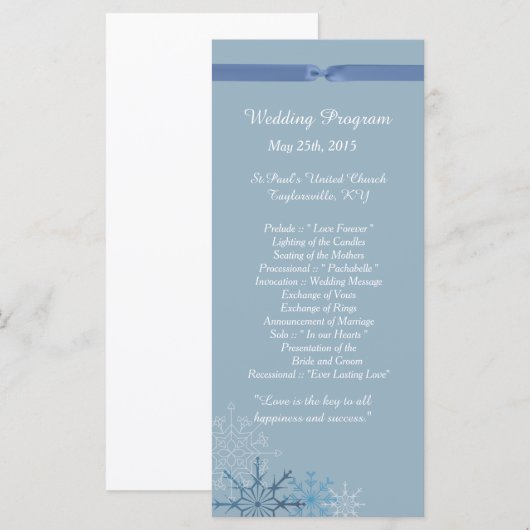 25 Blue Snowflake Winter Wedding Programs Programmakaart (Voorkant / Achterkant)