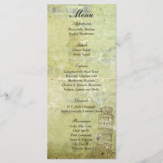 25 Bruiloft in Pisa Menu Labels (Voorkant)