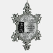 25 bruiloft Jubileum glanzend zilver en zwart Tin Sneeuwvlok Ornament (Links)