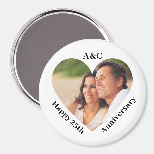 25 bruiloft Jubileum paar Keepsake hart foto Magneet (Voorkant / Achterkant)