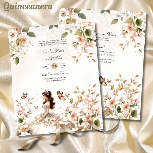 25 BUDGET Ivoor Quinceanera Jurk Bloemen Papier Flyer