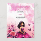 25 BUDGET Magenta Quinceanera Jurk Bloemen Papier Flyer (Achterkant)
