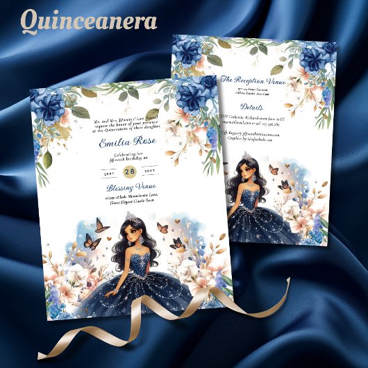 25 BUDGET Navy Blue Quinceanera Jurk Bloemenpapier Flyer