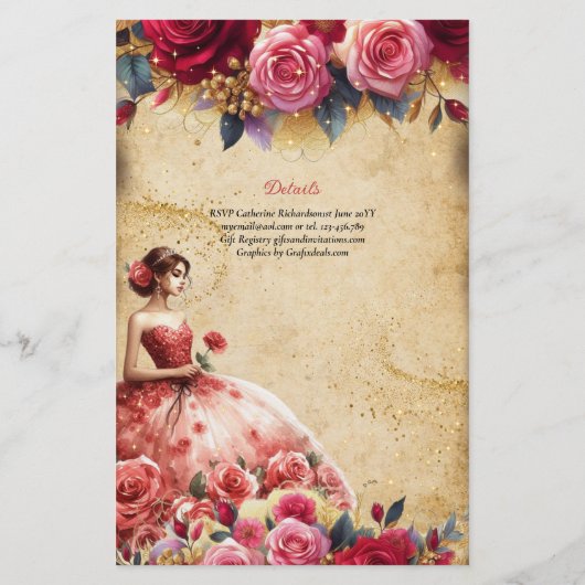 25 Budget Rode Perkament Uitzicht Quinceanera Doe- Flyer (Achterkant)