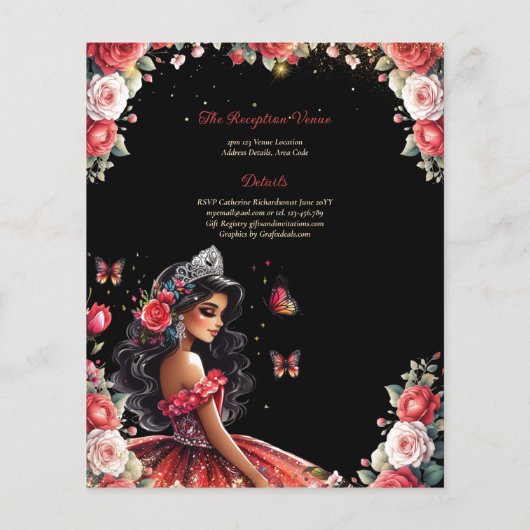 25 Budget Rode Zwarte Quinceanera Jurk Bloem Papie Flyer (Achterkant)