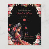 25 Budget Rood Zwart Quinceanera Jurk Bloemen Papi Flyer (Voorkant)