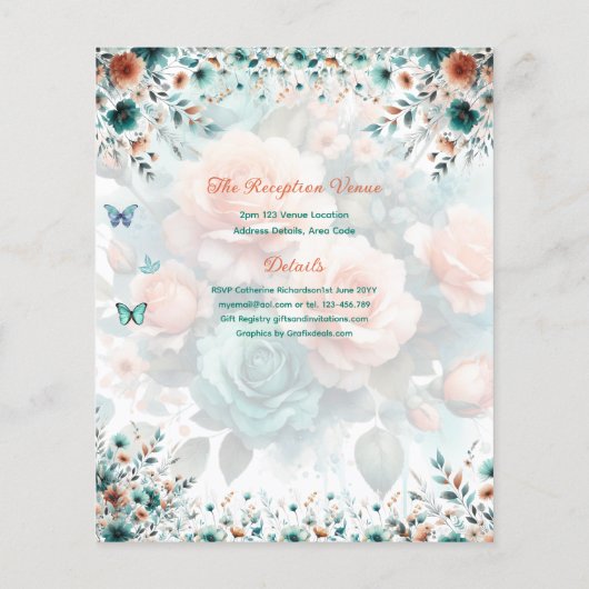 25 Budget Turquoise Bloemen Quinceanera Jurk Papie Flyer (Achterkant)