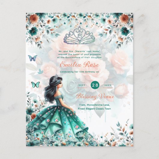 25 Budget Turquoise Bloemen Quinceanera Jurk Papie Flyer (Voorkant)