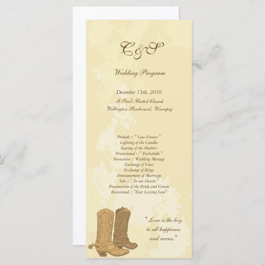 25 Cowboy huwelijksprogramma's Programmakaart (Voorkant / Achterkant)