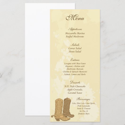 25 Cowboy Wedding Menu Labels (Voorkant / Achterkant)