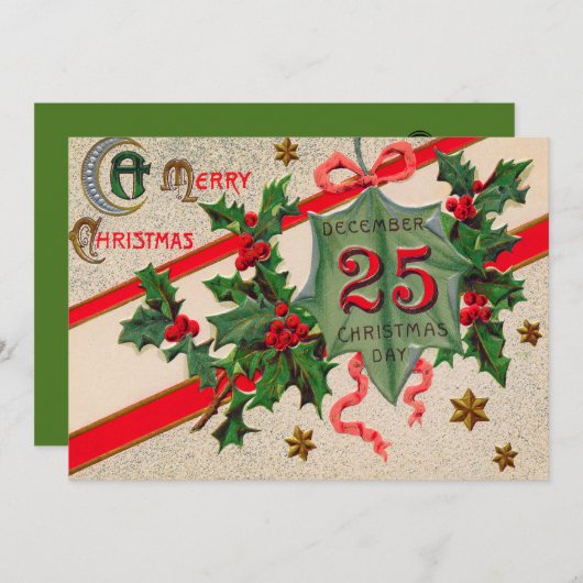 25 dec Holly Kerstversiering Kaart (Voorkant / Achterkant)