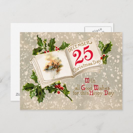 25 dec Kerk Holly Snow Briefkaart (Voorkant / Achterkant)