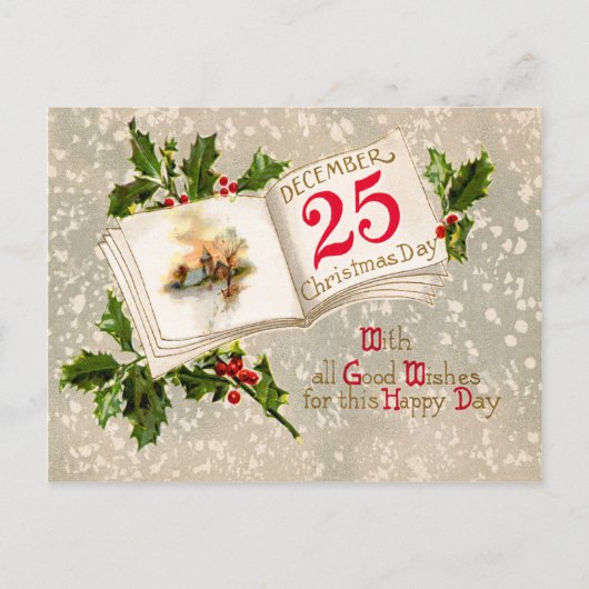 25 dec Kerk Holly Snow Briefkaart (Voorkant)