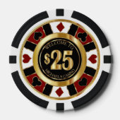 $25 Dollar Casino Poker Chip Las Vegas- Rood / Gou (Voorkant)