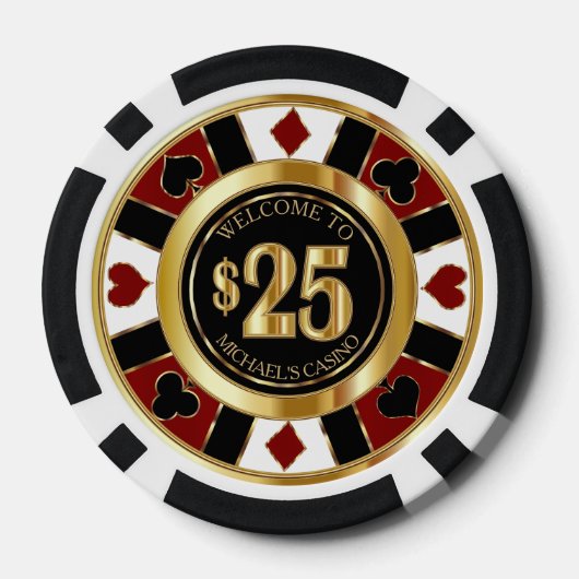 $25 Dollar Casino Poker Chip Las Vegas- Rood / Gou (Achterkant)