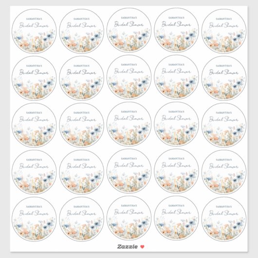 25 Dusty Blue Waterverf Wildflower Vrijgezellenfee Sticker (Vel)