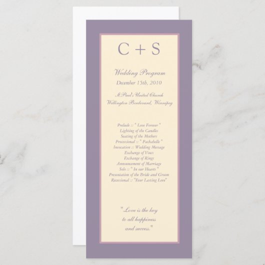 25 Elegante Paarse huwelijksprogramma's Programmakaart (Voorkant / Achterkant)