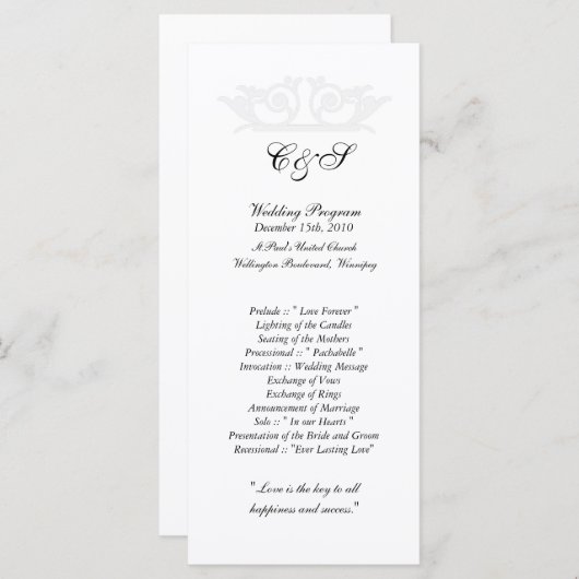 25 elegante witte / zilveren trouwprogramma's programmakaart (Voorkant / Achterkant)