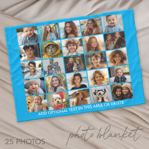 25 Foto Collage - Aangepaste tekst - Blauw Fleece Deken