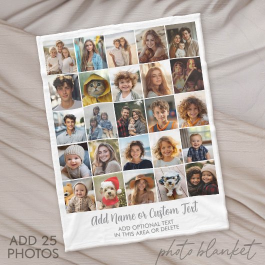 25 Foto Collage - Aangepaste Tekst - Wit Grijs Fleece Deken