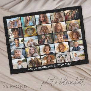 25 foto collage - Aangepaste tekst - Zwart Fleece Deken