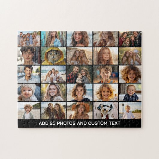 25 Foto Collage - Aangepaste Tekst - Zwart Legpuzzel (Horizontaal)
