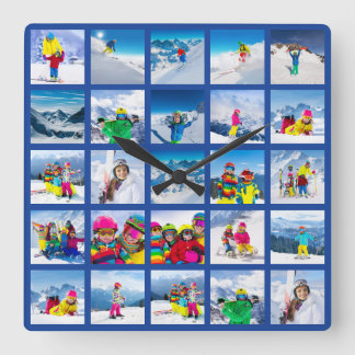 25 foto-rastercollage donkerblauw vierkante klok