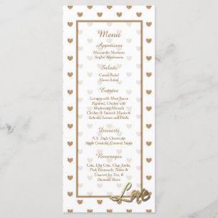 25 Gold Love Hearts Wedding Menu Cards