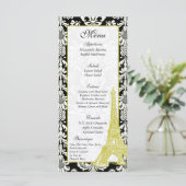 25 Huwelijk in Parijs Zwart Damask Menu Labels (Staand voorkant)