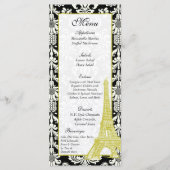 25 Huwelijk in Parijs Zwart Damask Menu Labels (Voorkant)