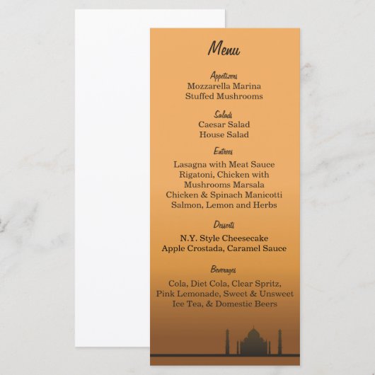 25 Indian Dream Wedding Menu Labels (Voorkant / Achterkant)