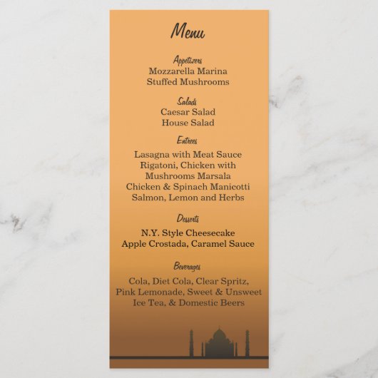 25 Indian Dream Wedding Menu Labels (Voorkant)