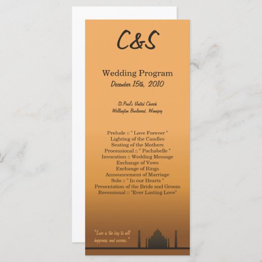 25 Indiase droom huwelijksprogramma's Programmakaart (Voorkant / Achterkant)