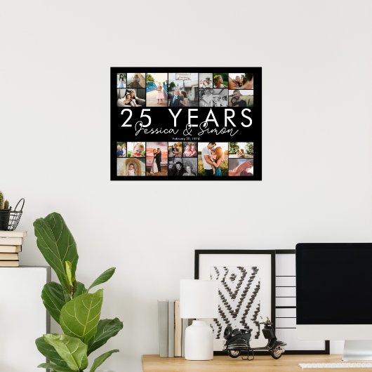 25 jaar bruiloft jubileum fotocollage bewerkbaar poster (Thuiskantoor)