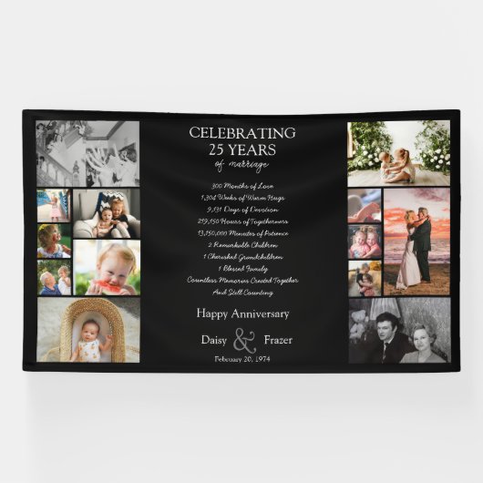25 jaar bruiloft jubileum fotocollage bewerkbaar spandoek (Horizontaal)